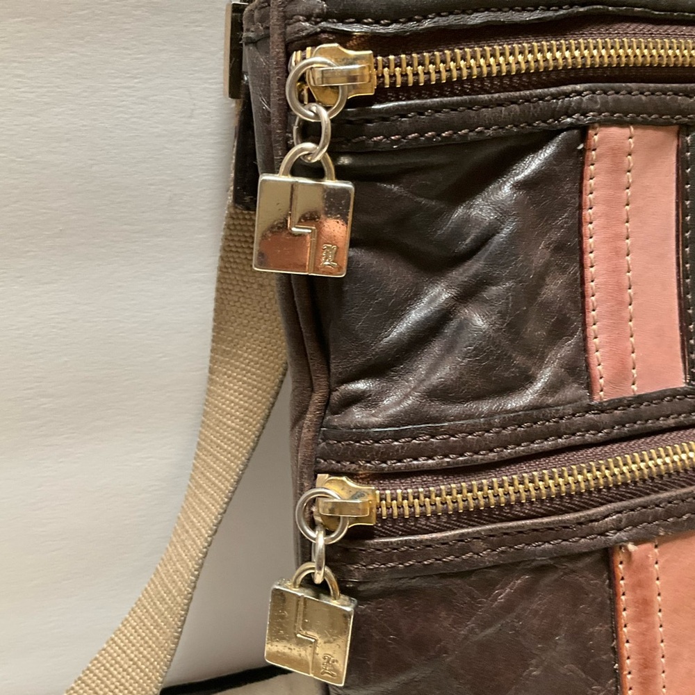 REHAB project L A M B LEATHER CROSSBODY BAG Brown and Pink Leather NEEDS repair - Picture 4 of 15